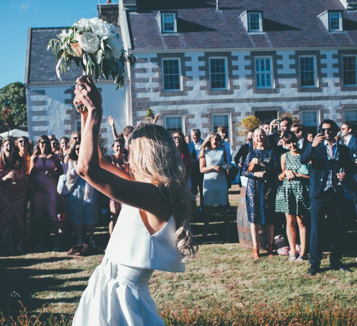 Bouquet Toss // Marquee Wedding Jersey With Bride In Jesus Peiro With Images From Wedding_M And Bridesmaids In Pink Silk Dresses By Ghost