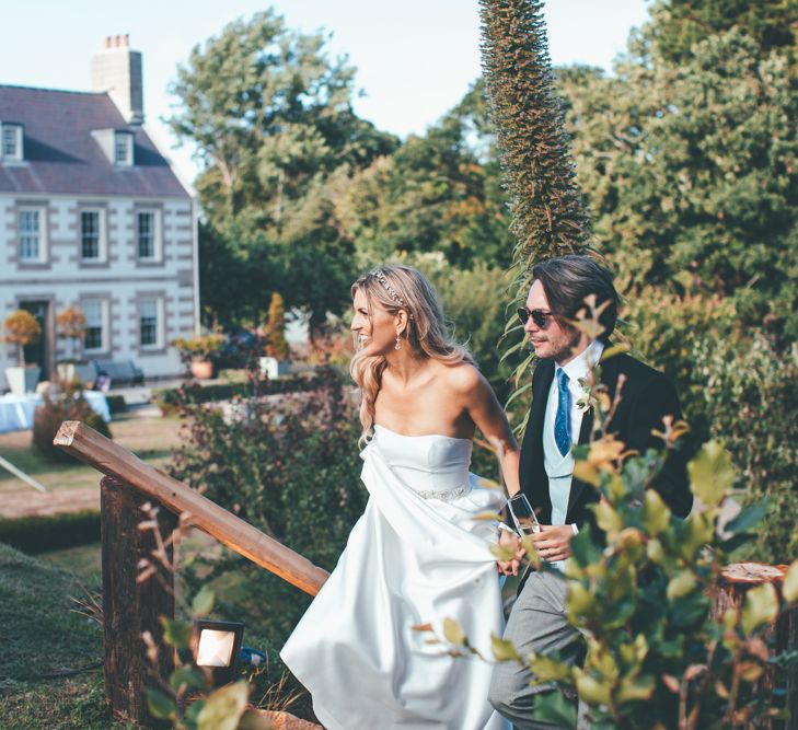 Bride In Jesus Peiro Groom In Morning Suit // Marquee Wedding Jersey With Bride In Jesus Peiro With Images From Wedding_M And Bridesmaids In Pink Silk Dresses By Ghost