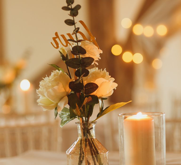 White Flower Stems & Eucalyptus Centrepieces