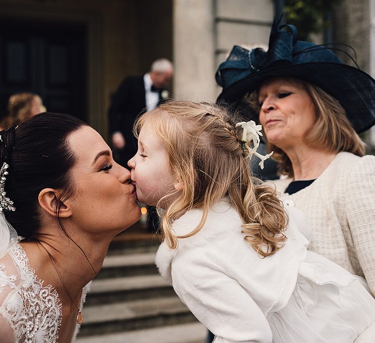 Bride in Suzanne Neville Camellia Gown & Flower Girl