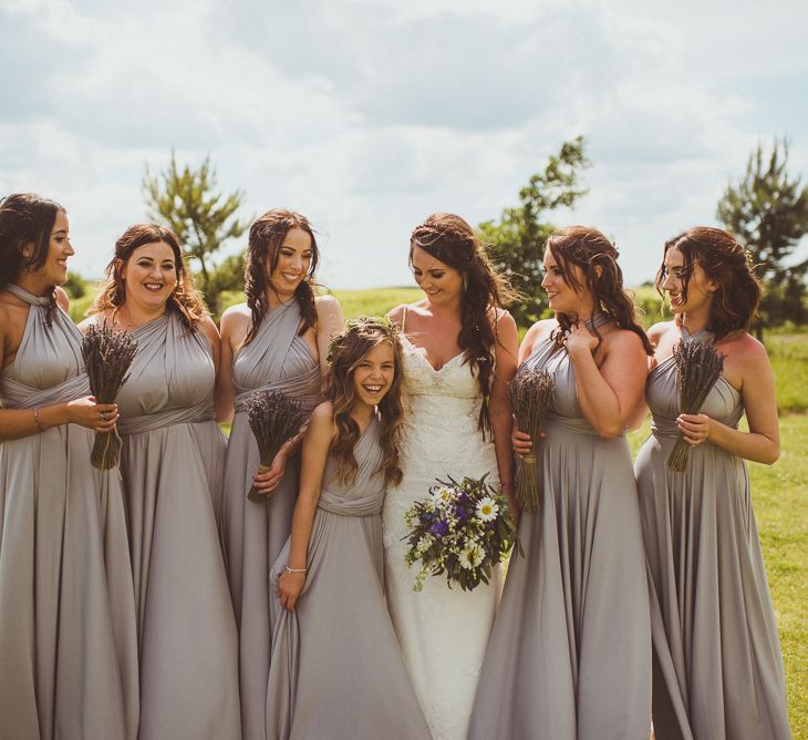 Bridesmaids in Grey Multiway Dresses | PapaKåta Tipi at Angrove Park North Yorkshire | Matt Penberthy Photography