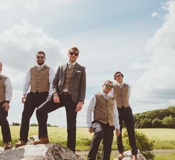 Groomsmen in Brown Tweed | PapaKåta Tipi at Angrove Park North Yorkshire | Matt Penberthy Photography