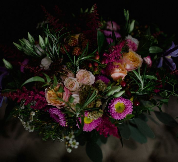 Deep Pink Wedding Bouquet | Woodland Themed Wedding at Achnagairn Estate near Inverness, Scotland | Zoe Alexander Photography