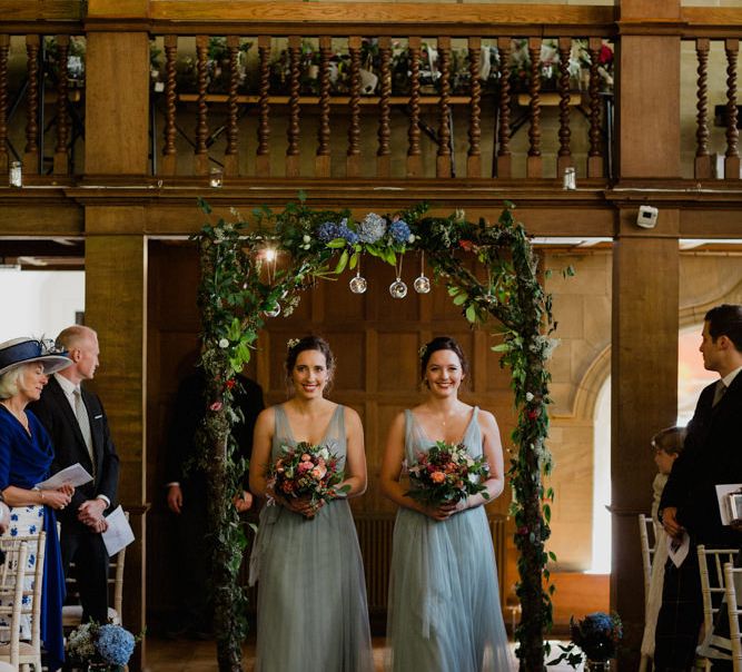 Wedding Ceremony | Bridesmaids in Jenny Too Blue Dresses | Woodland Themed Wedding at Achnagairn Estate near Inverness, Scotland | Zoe Alexander Photography