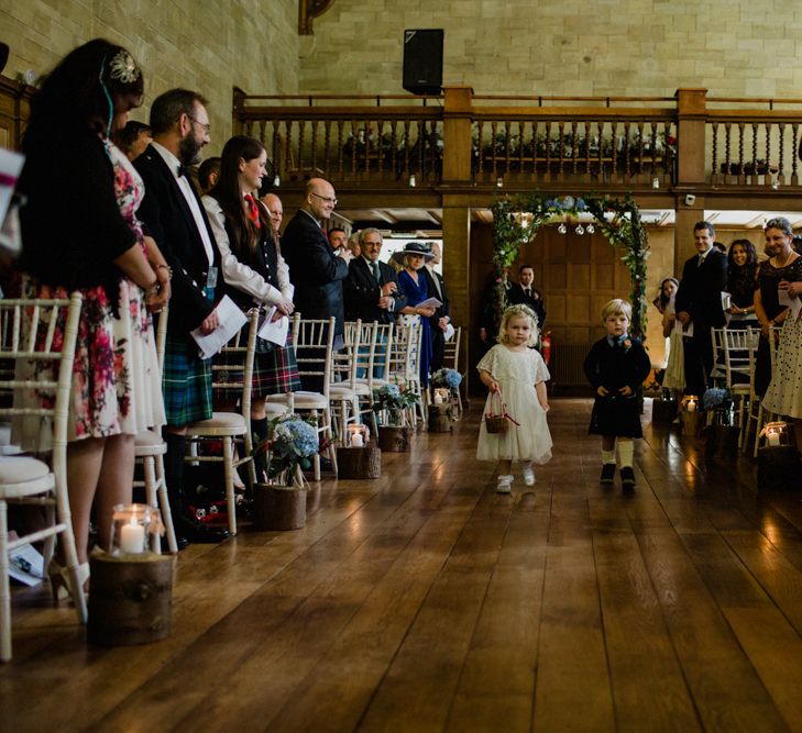 Wedding Ceremony | Flower Girl in Monsoon | Page Boy | Woodland Themed Wedding at Achnagairn Estate near Inverness, Scotland | Zoe Alexander Photography