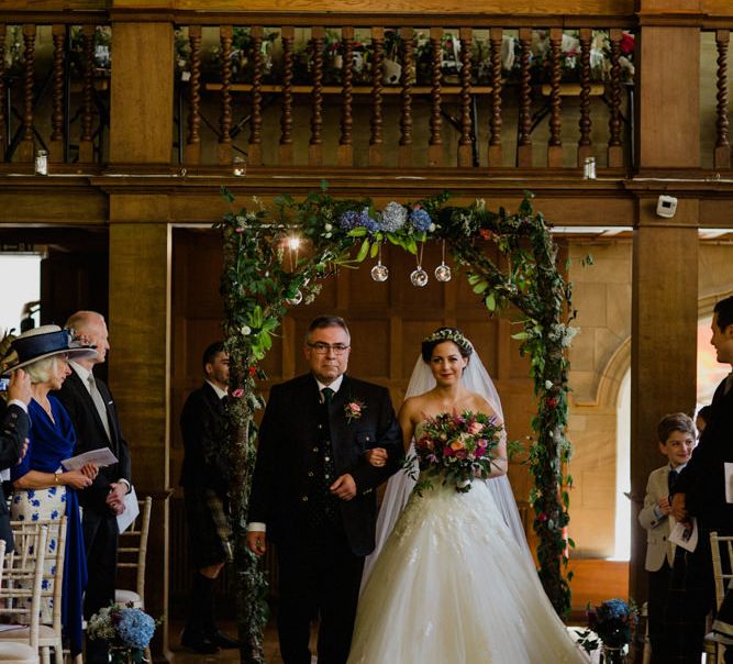 Wedding Ceremony | Bridal Entrance in Modeca Bridal Gown | Woodland Themed Wedding at Achnagairn Estate near Inverness, Scotland | Zoe Alexander Photography