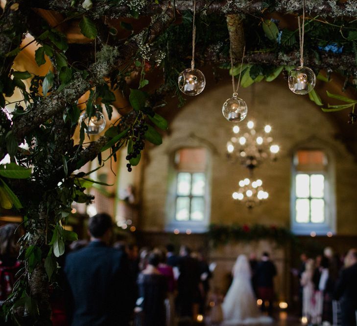 Wedding Ceremony | Bride in Modeca Bridal Gown | Groom in Tartan Kilt | Woodland Themed Wedding at Achnagairn Estate near Inverness, Scotland | Zoe Alexander Photography