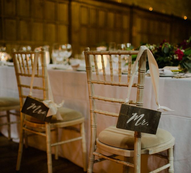 Chair Back Signs | Woodland Themed Wedding at Achnagairn Estate near Inverness, Scotland | Zoe Alexander Photography