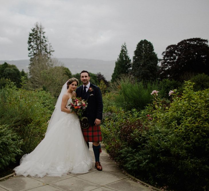 Bride in Modeca Bridal Gown | Groom in Tartan Kilt | Woodland Themed Wedding at Achnagairn Estate near Inverness, Scotland | Zoe Alexander Photography