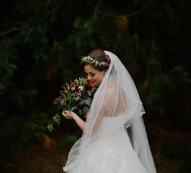 Bride in Modeca Bridal Gown | Woodland Themed Wedding at Achnagairn Estate near Inverness, Scotland | Zoe Alexander Photography