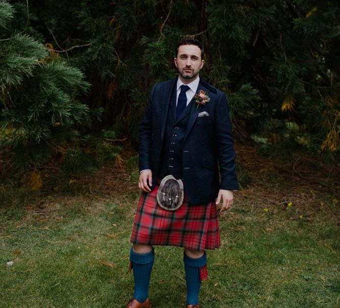 Groom in Tartan Kilt | Woodland Themed Wedding at Achnagairn Estate near Inverness, Scotland | Zoe Alexander Photography