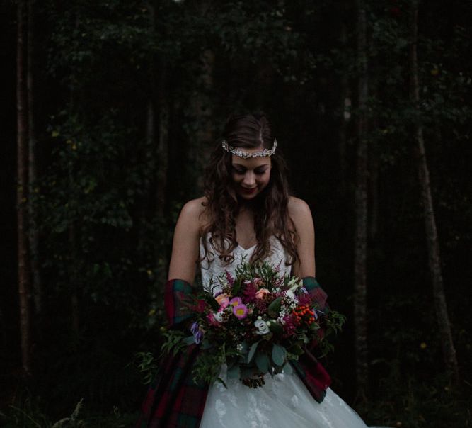 Bride in Modeca Bridal Gown | Woodland Themed Wedding at Achnagairn Estate near Inverness, Scotland | Zoe Alexander Photography