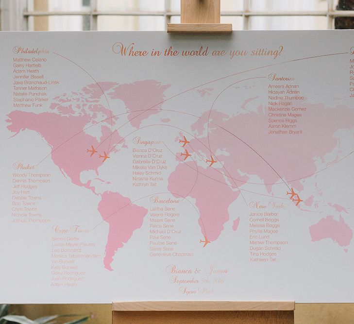 Pink Map Of The World Table Plan For Wedding