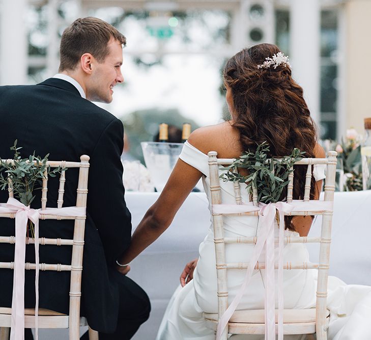 Bride in Monique Lhuillier