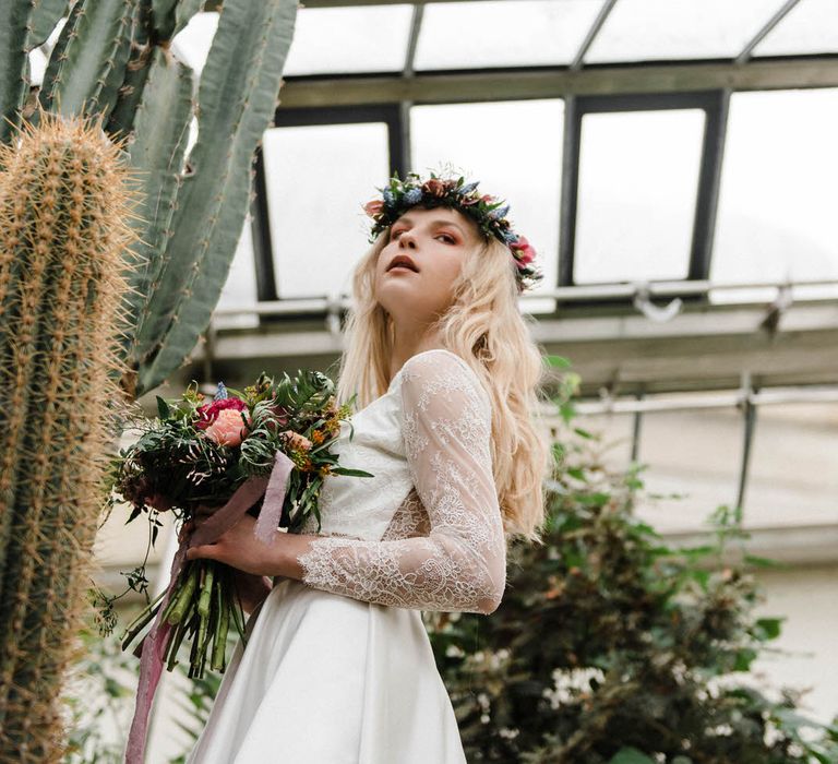 Bridal Separates By KMR Bespoke Bridal | Bright Wedding Bouquet | Sheffield Botanical Gardens | Sarah Folega Fine Art Photography