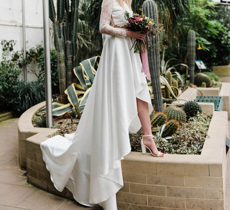 Bridal Separates By KMR Bespoke Bridal | Bright Wedding Bouquet | Sheffield Botanical Gardens | Sarah Folega Fine Art Photography