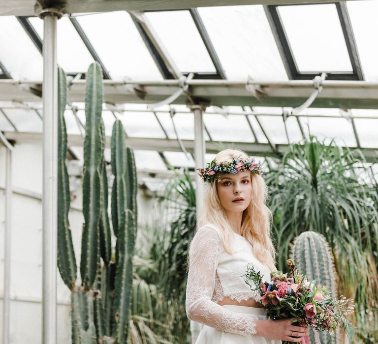 Bridal Separates By KMR Bespoke Bridal | Bright Wedding Bouquet | Sheffield Botanical Gardens | Sarah Folega Fine Art Photography