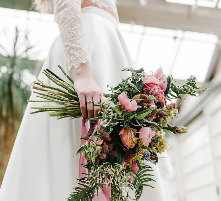 Bridal Separates By KMR Bespoke Bridal | Bright Wedding Bouquet | Sheffield Botanical Gardens | Sarah Folega Fine Art Photography