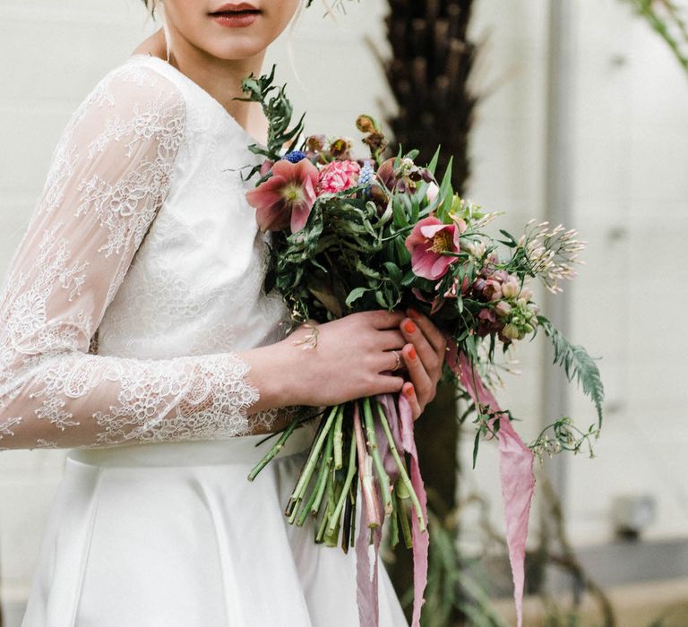 Bridal Separates By KMR Bespoke Bridal | Bright Wedding Bouquet | Sheffield Botanical Gardens | Sarah Folega Fine Art Photography