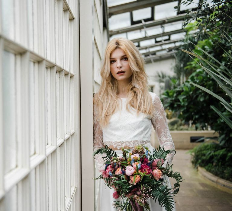 Bridal Separates By KMR Bespoke Bridal | Bright Wedding Bouquet | Sheffield Botanical Gardens | Sarah Folega Fine Art Photography