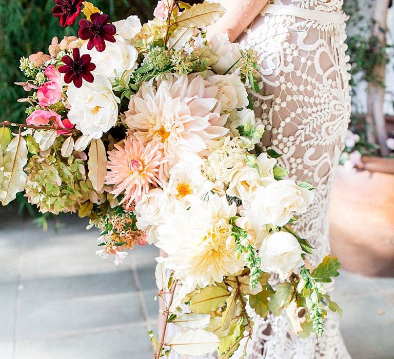 Floribunda Rose Dahlia Bridal Bouquet | Botanical Boho Luxe Inspiration | Philippa Sian Photography