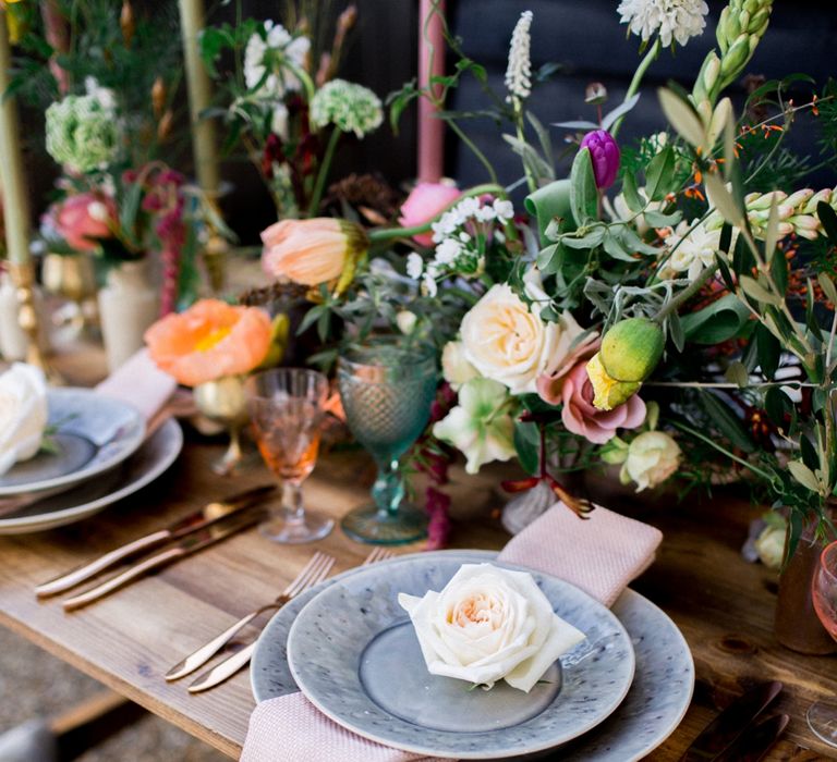 Rustic Table Scape For Wedding With Pink Candles