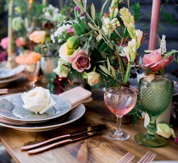 Rustic Table Scape For Wedding With Pink Candles