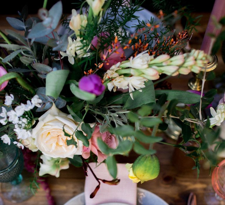 Rustic Table Scape For Wedding With Pink Candles