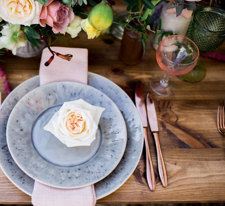 Rustic Table Scape For Wedding With Pink Candles