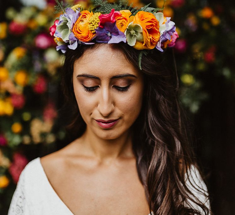 Bride With Brightly Coloured Flower Crown