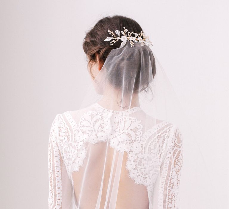 Elvie gold mother of pearl floral wedding hair vine