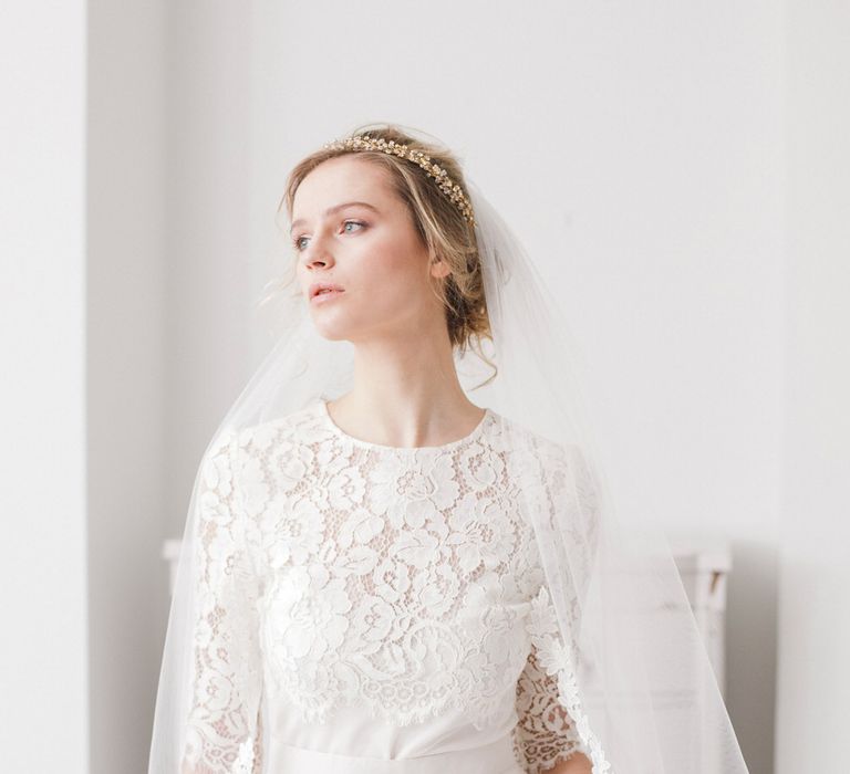 Ferne leaf lace wedding veil