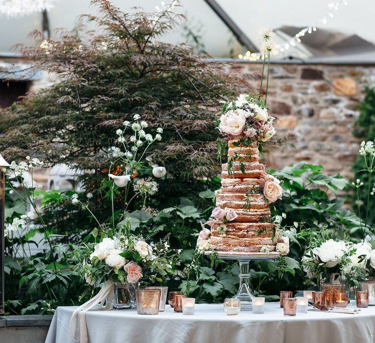 Naked Wedding Cake With Fresh Flowers