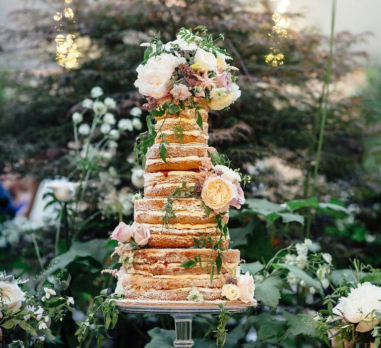 Naked Wedding Cake With Fresh Flowers