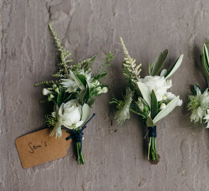 White & Green Buttonholes For Wedding