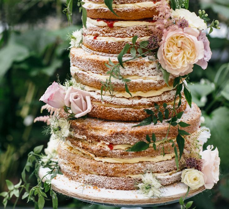 Naked Wedding Cake With Flowers