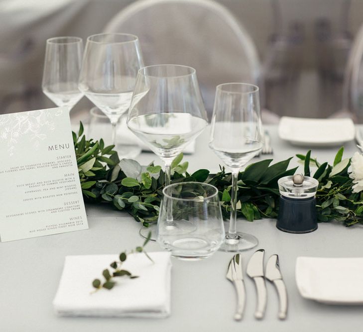 Grey Table Linen With Foliage Runners