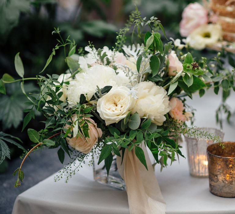 Beautiful Bridal Bouquet With Roses & Silk Ribbon