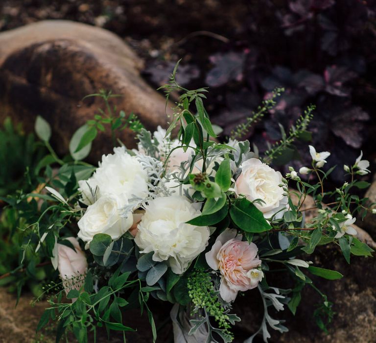 Beautiful Bridal Bouquet With Roses & Silk Ribbon