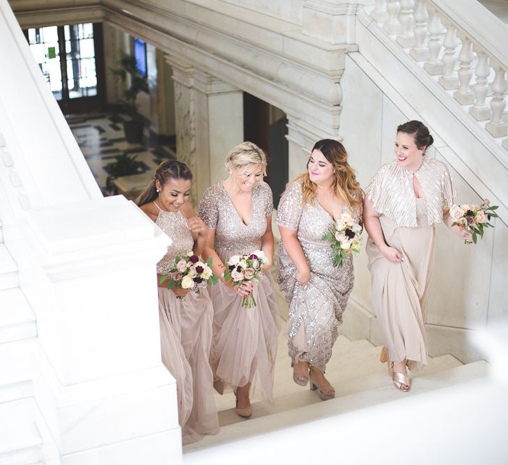 Bridesmaids in Rose Gold ASOS Sequin Dresses | Kirsty Mackenzie Photography | Insta Wedding Films