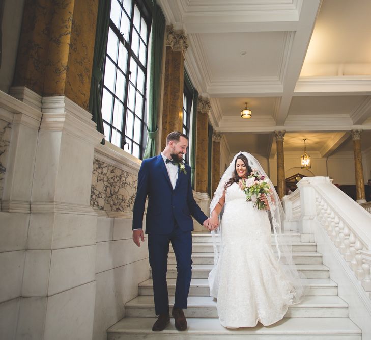 Bride in Lace Oleg Cassini Wedding Dress from Davids Bridal | Groom in River Island Suit | Kirsty Mackenzie Photography | Insta Wedding Films