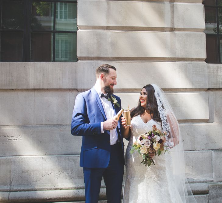 Bride in Lace Oleg Cassini Wedding Dress from Davids Bridal | Groom in River Island Suit | Kirsty Mackenzie Photography | Insta Wedding Films