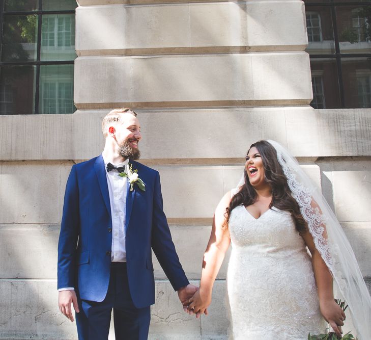 Bride in Lace Oleg Cassini Wedding Dress from Davids Bridal | Groom in River Island Suit | Kirsty Mackenzie Photography | Insta Wedding Films