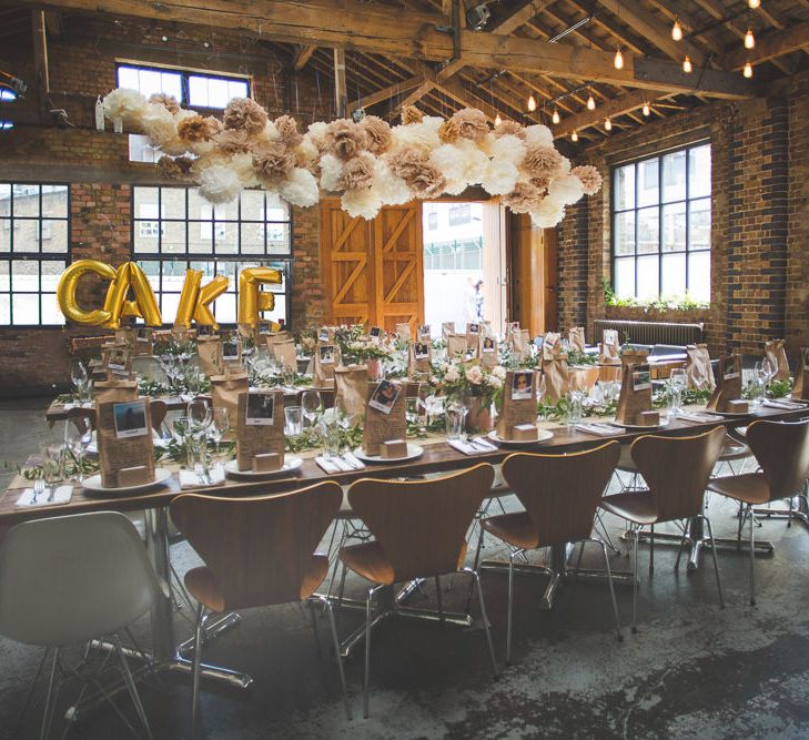 Hanging Paper Pom Poms | 06 St Chad's Place Wedding Reception | Kirsty Mackenzie Photography | Insta Wedding Films