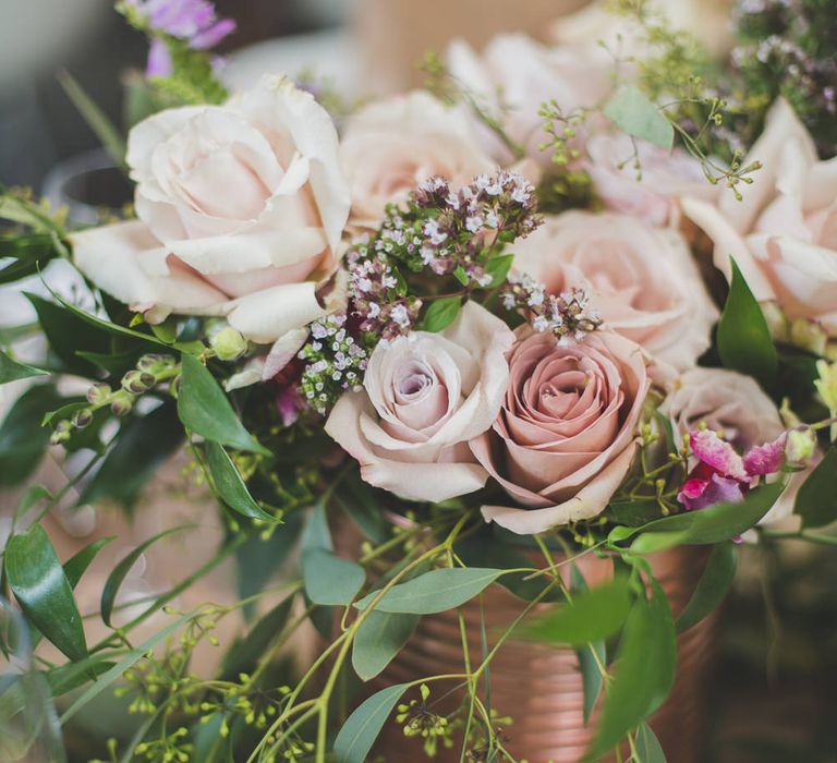 Rose Gold Spray Painted Tin Cans & Wedding Flowers | Kirsty Mackenzie Photography | Insta Wedding Films