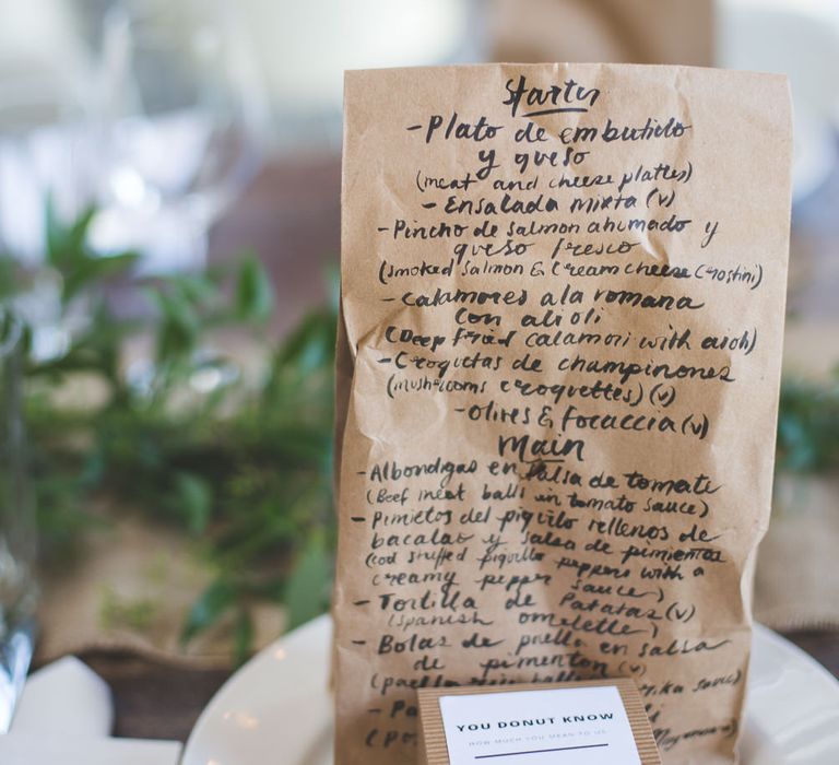 Brown Paper Bag Calligraphy Menus | Kirsty Mackenzie Photography | Insta Wedding Films