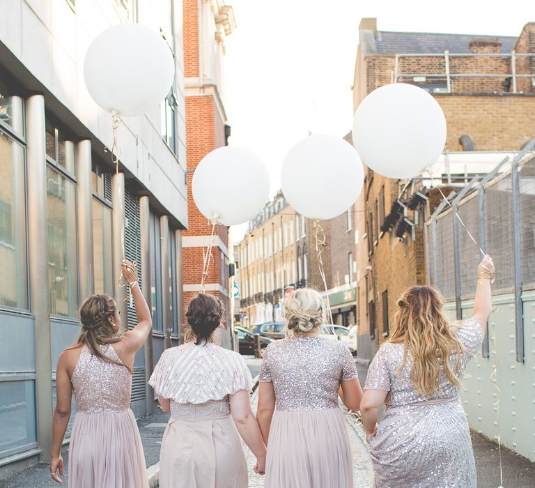 Giant Balloons | Bridesmaids in Rose Gold ASOS Sequin Dresses | Kirsty Mackenzie Photography | Insta Wedding Films