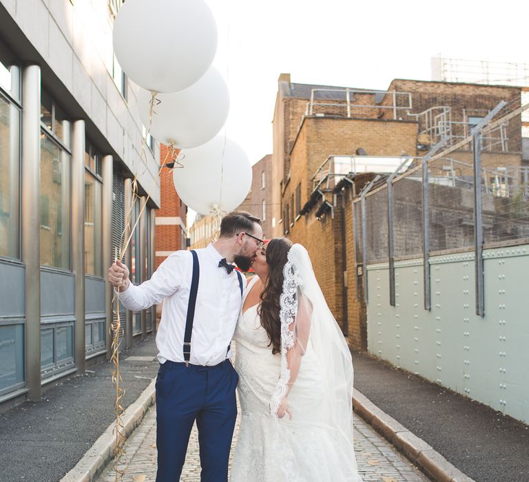 Giant Balloons | Bride in Lace Oleg Cassini Wedding Dress from Davids Bridal | Groom in River Island Suit | Kirsty Mackenzie Photography | Insta Wedding Films