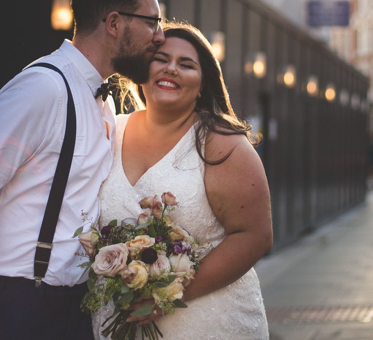 Bride in Lace Oleg Cassini Wedding Dress from Davids Bridal | Groom in River Island Suit | Kirsty Mackenzie Photography | Insta Wedding Films