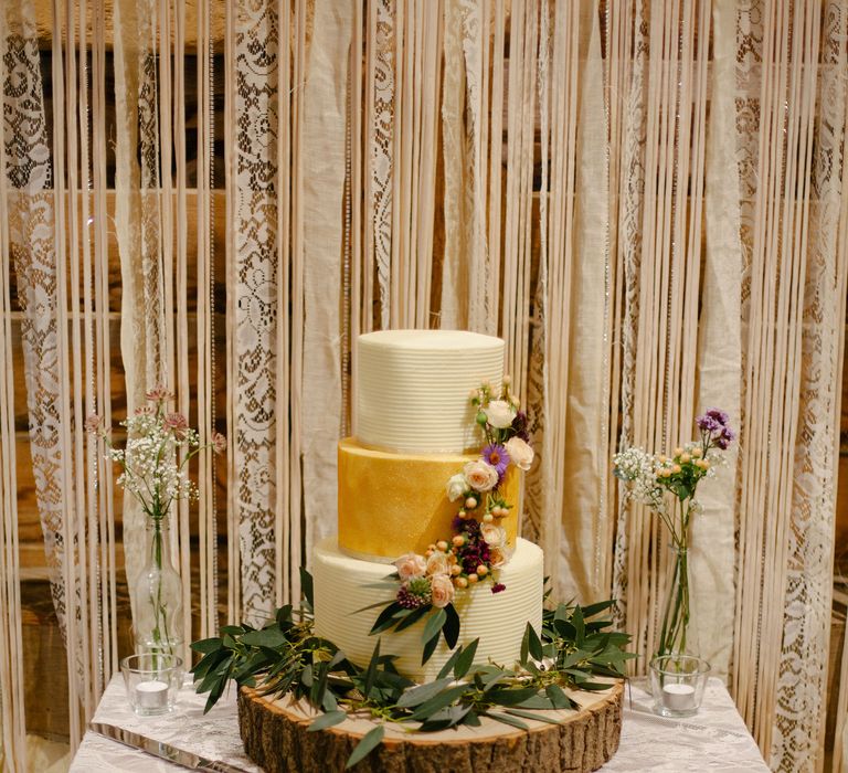 Rustic Wedding Cake With Fresh Flowers